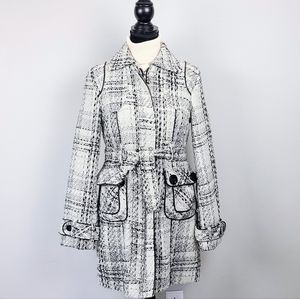 Charlotte Russe Size XS Belted Tweed Like Coat Beige Black